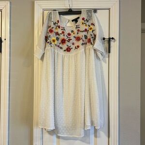 white and floral dress